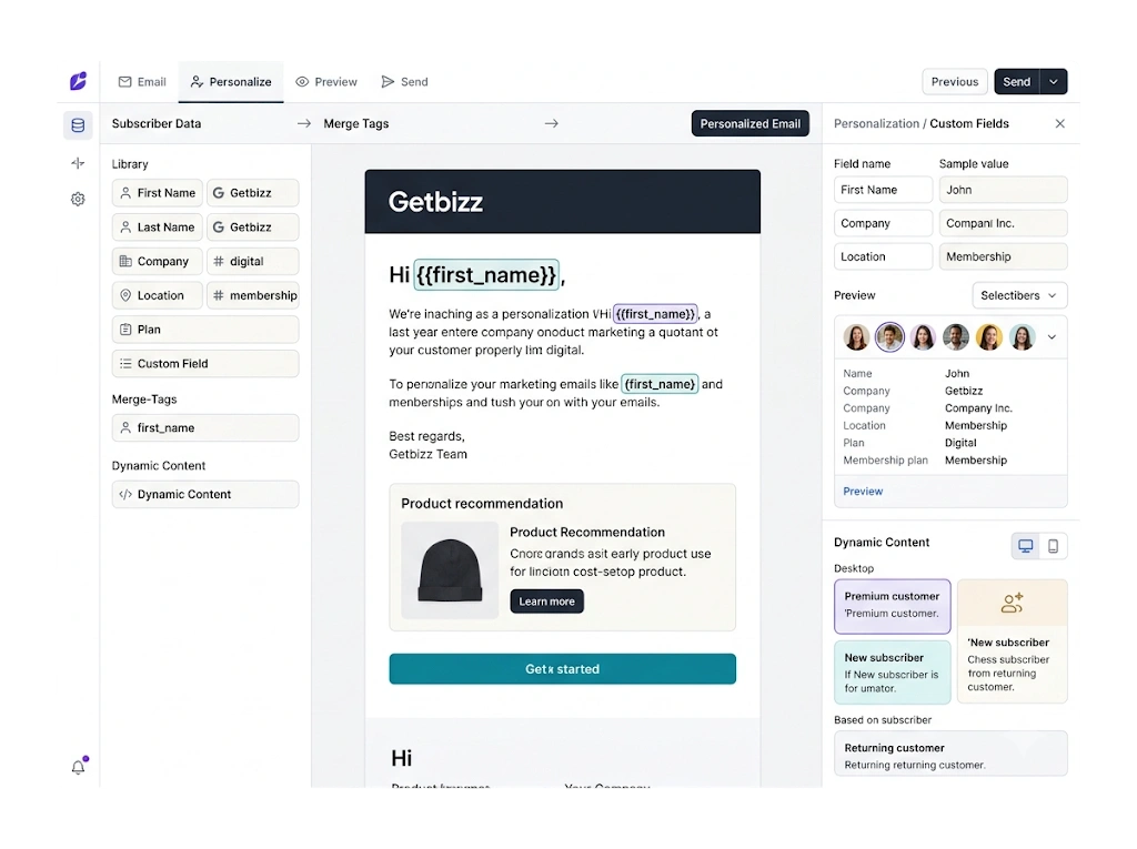 GetBiz Campaign merge tags & personalization