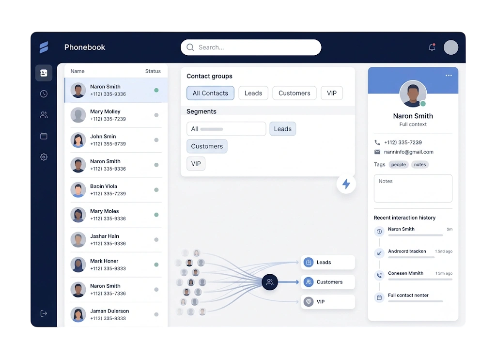 Organize contacts in a fast phonebook.